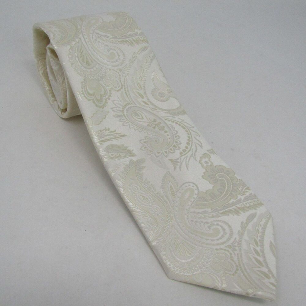 Stacy Adams Men's Off-White Paisley Microfiber Necktie Ivory 3.5 60" Wedding Tie